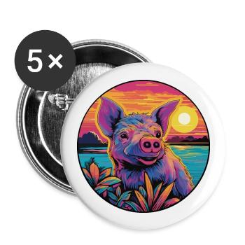 Boar Colorful Watercolor Cartoon Kawaii Animal - Buttons large 2.2''/56 mm (5-pack) - white - Front