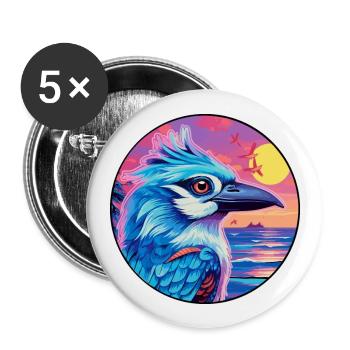 Blue Jay Colorful Watercolor Cartoon Kawaii Animal - Buttons large 2.2''/56 mm (5-pack) - white - Front