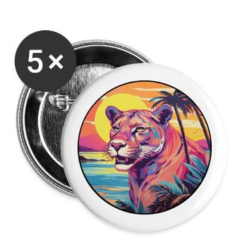 Cougar Colorful Watercolor Cartoon Kawaii Animal - Buttons large 2.2''/56 mm (5-pack) - white - Front