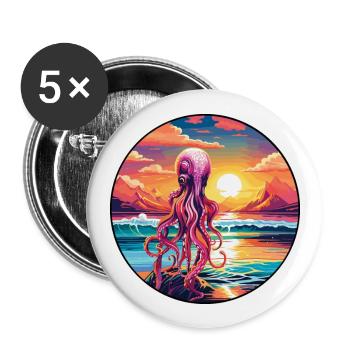 Squid Colorful Watercolor Cartoon Kawaii Animal - Buttons large 2.2''/56 mm (5-pack) - white - Front
