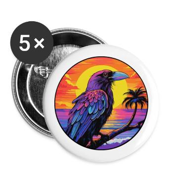 Crow Colorful Watercolor Cartoon Kawaii Animal - Buttons large 2.2''/56 mm (5-pack) - white - Front