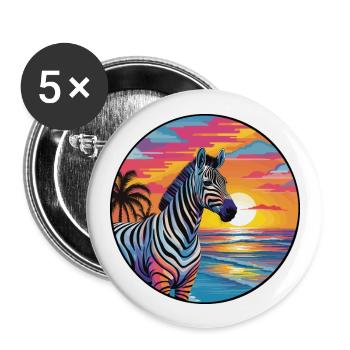 Zebra Colorful Watercolor Cartoon Kawaii Animal - Buttons large 2.2''/56 mm (5-pack) - white - Front
