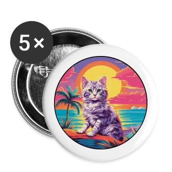 Katze buntes Aquarell Cartoon Kawaii Tier - Buttons groß 56 mm (5er Pack) - Weiß - Vorne