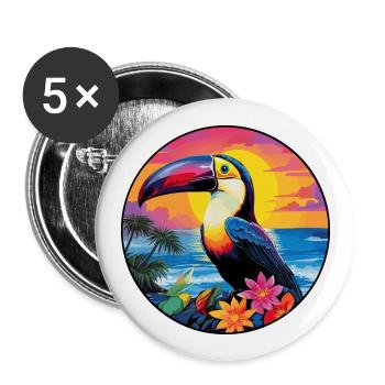 Toucan Colorful Watercolor Cartoon Kawaii Animal - Buttons large 2.2''/56 mm (5-pack) - white - Front
