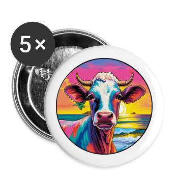 Vache Aquarelle Colorée Dessin Animé Kawaii Animal - Lot de 5 grands badges (56 mm) - blanc - Devant