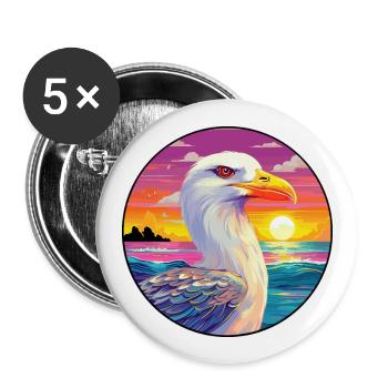 Seagull Colorful Watercolor Cartoon Kawaii Animal - Buttons large 2.2''/56 mm (5-pack) - white - Front