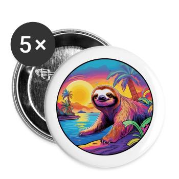 Faultier buntes Aquarell Cartoon Kawaii Tier - Buttons groß 56 mm (5er Pack) - Weiß - Vorne