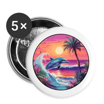 Delfin buntes Aquarell Cartoon Kawaii Tier - Buttons groß 56 mm (5er Pack) - Weiß - Vorne