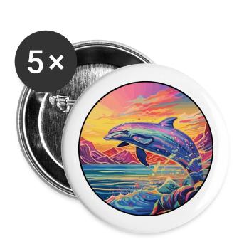 Wal bunte Aquarell-Karikatur Kawaii-Tier - Buttons groß 56 mm (5er Pack) - Weiß - Vorne