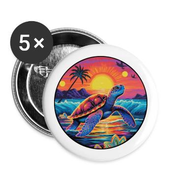 Turtle Colorful Watercolor Cartoon Kawaii Animal - Buttons large 2.2''/56 mm (5-pack) - white - Front