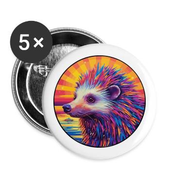 Porc-épic coloré aquarelle dessin animé kawaii animal de compagnie - Lot de 5 grands badges (56 mm) - blanc - Devant