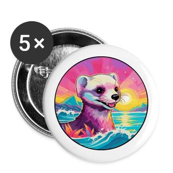 Ferret Colorful Watercolor Cartoon Kawaii Animal - Buttons large 2.2''/56 mm (5-pack) - white - Front