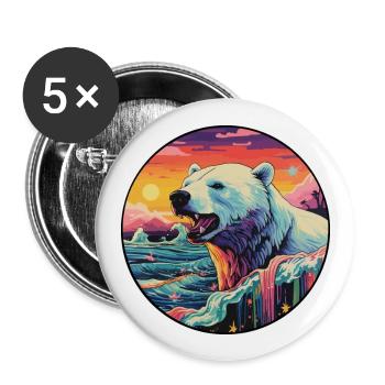 ours polaire coloré aquarelle dessin animé Kawaii animal de compagnie - Lot de 5 grands badges (56 mm) - blanc - Devant