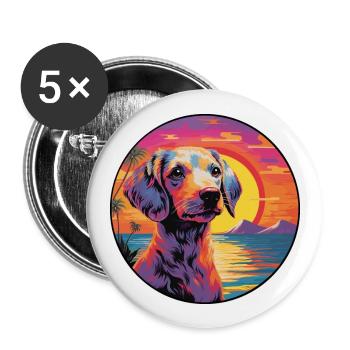 Hund Buntes Aquarell Cartoon Kawaii Tier - Buttons groß 56 mm (5er Pack) - Weiß - Vorne