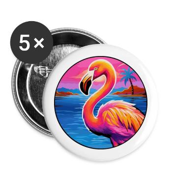 Flamingo Colorful Watercolor Cartoon Kawaii Animal - Buttons large 2.2''/56 mm (5-pack) - white - Front