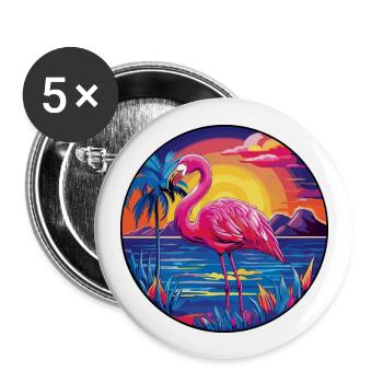 Flamingo Colorful Watercolor Cartoon Kawaii Animal - Buttons large 2.2''/56 mm (5-pack) - white - Front
