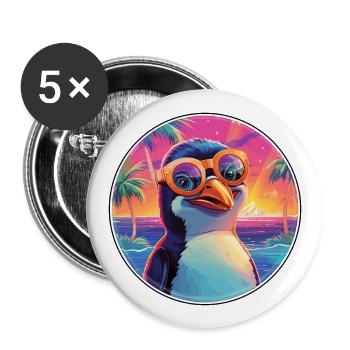 Penguin Colorful Watercolor Cartoon Kawaii Animal - Buttons large 2.2''/56 mm (5-pack) - white - Front