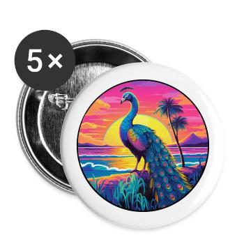 Pfau Buntes Aquarell Cartoon Kawaii Tier - Buttons groß 56 mm (5er Pack) - Weiß - Vorne