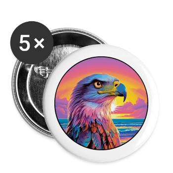 Hawk Colorful Watercolor Cartoon Kawaii Animal - Buttons large 2.2''/56 mm (5-pack) - white - Front