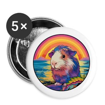Cochon d’Inde coloré aquarelle dessin animé Kawaii animal de compagnie - Lot de 5 grands badges (56 mm) - blanc - Devant