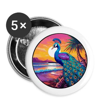 Peacock Colorful Watercolor Cartoon Kawaii Animal - Buttons large 2.2''/56 mm (5-pack) - white - Front