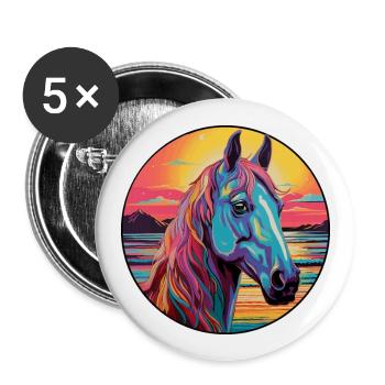 Pferd buntes Aquarell Karikatur Kawaii Tier - Buttons groß 56 mm (5er Pack) - Weiß - Vorne
