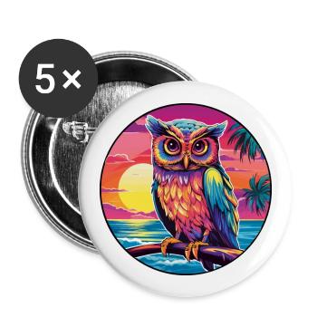 Owl Colorful Watercolor Cartoon Kawaii Animal - Buttons large 2.2''/56 mm (5-pack) - white - Front
