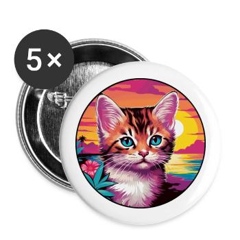 Kitten Colorful Watercolor Cartoon Kawaii Animal - Buttons large 2.2''/56 mm (5-pack) - white - Front