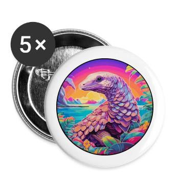 Pangolin Aquarelle Colorée Dessin Animé Kawaii Animal - Lot de 5 grands badges (56 mm) - blanc - Devant