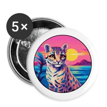Ocelot coloré aquarelle dessin animé Kawaii Animal - Lot de 5 grands badges (56 mm) - blanc - Devant