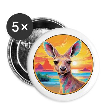 Kangaroo Colorful Watercolor Cartoon Kawaii Animal - Buttons large 2.2''/56 mm (5-pack) - white - Front