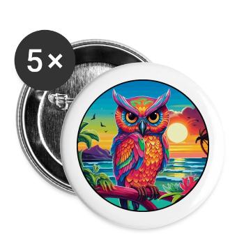 Owl Colorful Watercolor Cartoon Kawaii Animal - Buttons large 2.2''/56 mm (5-pack) - white - Front