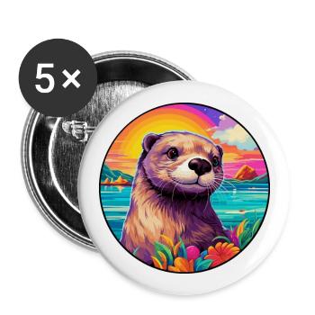 Otter Colorful Watercolor Cartoon Kawaii Animal - Buttons large 2.2''/56 mm (5-pack) - white - Front