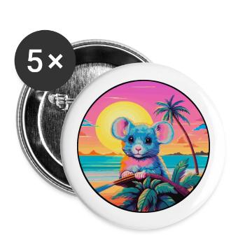 Maus Buntes Aquarell Cartoon Kawaii Tier - Buttons groß 56 mm (5er Pack) - Weiß - Vorne