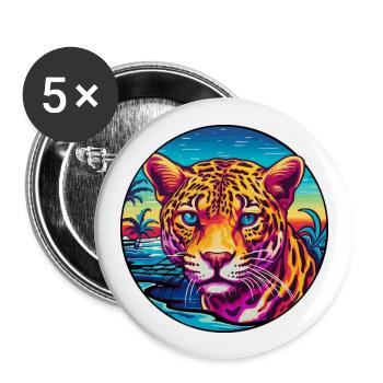 Jaguar Buntes Aquarell Cartoon Kawaii Tier - Buttons groß 56 mm (5er Pack) - Weiß - Vorne