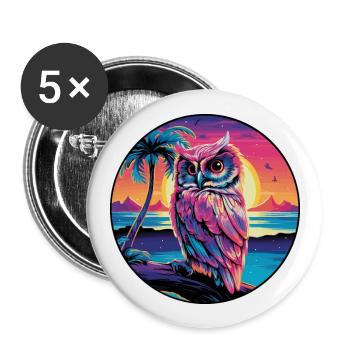 Owl Colorful Watercolor Cartoon Kawaii Animal - Buttons large 2.2''/56 mm (5-pack) - white - Front