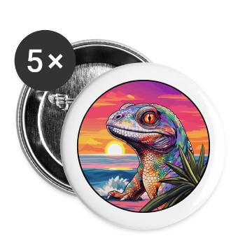 Lizard Colorful Watercolor Cartoon Kawaii Animal - Buttons large 2.2''/56 mm (5-pack) - white - Front
