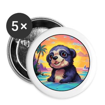 Mole Colorful Watercolor Cartoon Kawaii Animal - Buttons large 2.2''/56 mm (5-pack) - white - Front