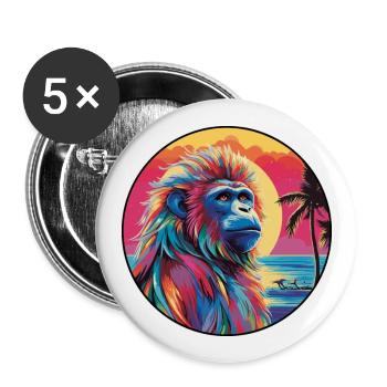 Mandrill Colorful Watercolor Cartoon Kawaii Animal - Buttons large 2.2''/56 mm (5-pack) - white - Front