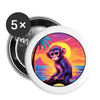 Monkey Colorful Watercolor Cartoon Kawaii Animal - Buttons large 2.2''/56 mm (5-pack) - white - Front
