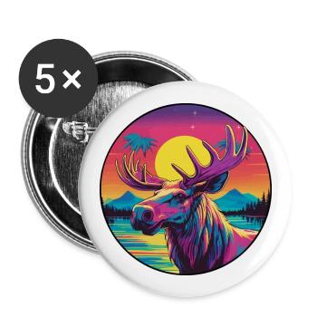 Elch bunte Aquarell-Karikatur Kawaii-Tier - Buttons groß 56 mm (5er Pack) - Weiß - Vorne