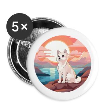 Polarfuchs Bunte Aquarell-Karikatur Kawaii Haustier - Buttons groß 56 mm (5er Pack) - Weiß - Vorne