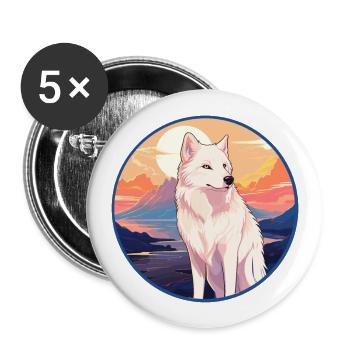 Arctic Wolf Colorful Watercolor Cartoon Kawaii Pet - Buttons large 2.2''/56 mm (5-pack) - white - Front
