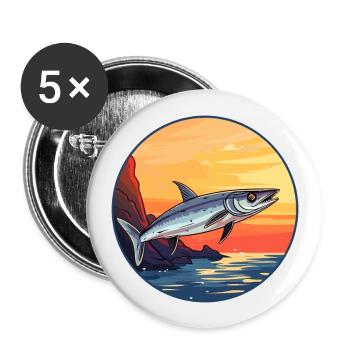 Barracuda Aquarelle Colorée Dessin Animé Kawaii Pet - Lot de 5 grands badges (56 mm) - blanc - Devant