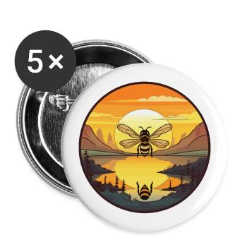 Bee Colorful Watercolor Cartoon Kawaii Animal - Buttons large 2.2''/56 mm (5-pack) - white - Front