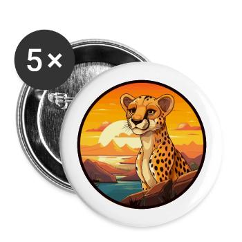 Guépard coloré aquarelle dessin animé kawaii Animal - Lot de 5 grands badges (56 mm) - blanc - Devant