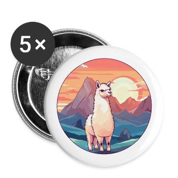 Alpaca Colorful Watercolor Cartoon Kawaii Animal - Buttons large 2.2''/56 mm (5-pack) - white - Front