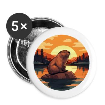 Biber buntes Aquarell Cartoon Kawaii Tier - Buttons groß 56 mm (5er Pack) - Weiß - Vorne