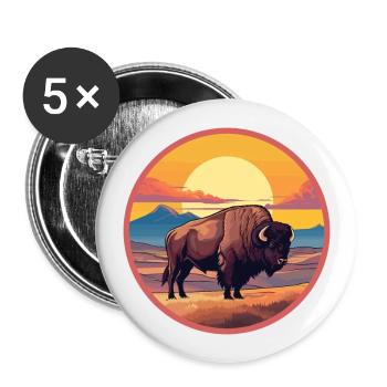 Bison Colorful Watercolor Cartoon Kawaii Animal - Buttons large 2.2''/56 mm (5-pack) - white - Front