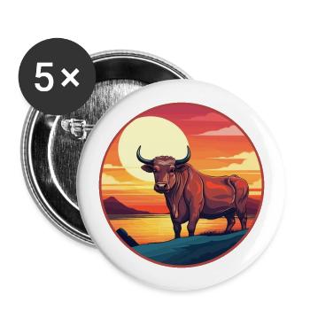 Bull Colorful Watercolor Cartoon Kawaii Animal - Buttons large 2.2''/56 mm (5-pack) - white - Front
